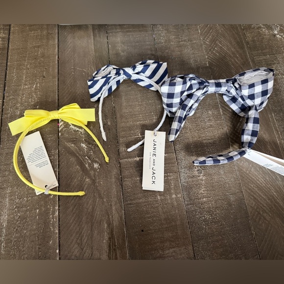 JANIE AND JACK NWT 3 Piece Headband Set O/S Nautical Checkers Yellow - Picture 1 of 10
